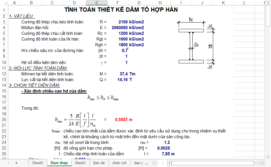 bảng tính toán thiết kế tổ hợp hàn