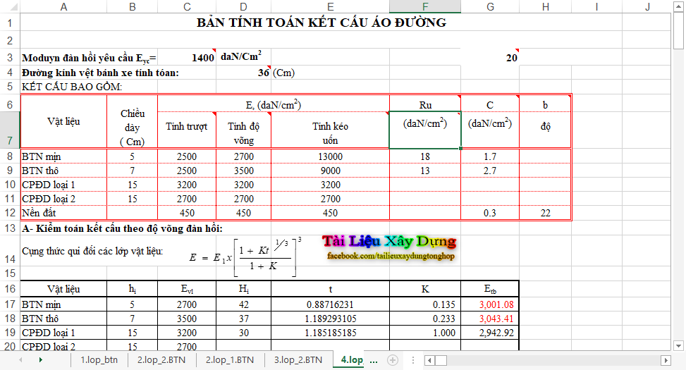 Bảng tính toán kết cấu áo đường bảng tính toán kết cấu áo đường