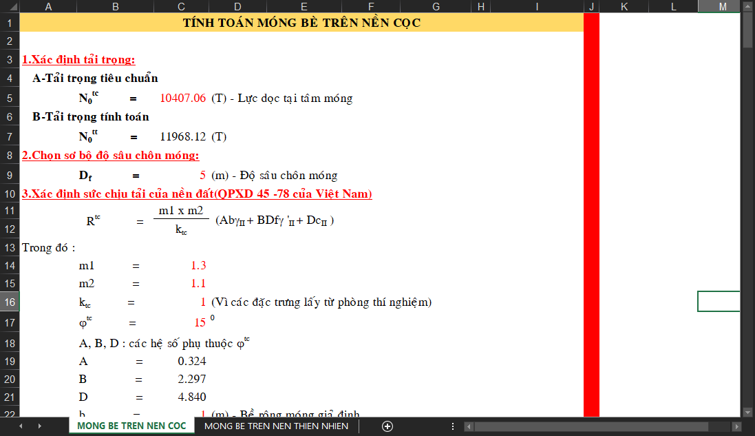 Tính toán móng bè trên nền cọc