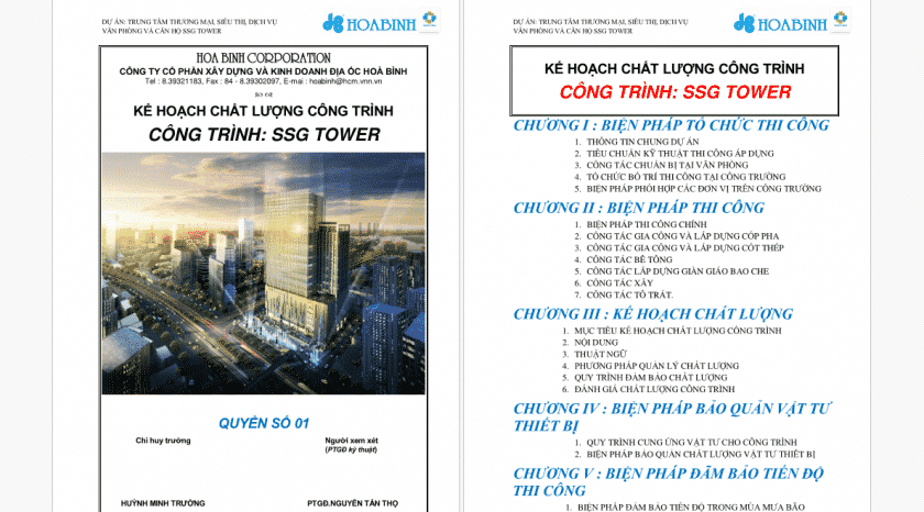 Hồ sơ quản lý Chất lượng công trình SSG Tower - Hòa Bình Corporation