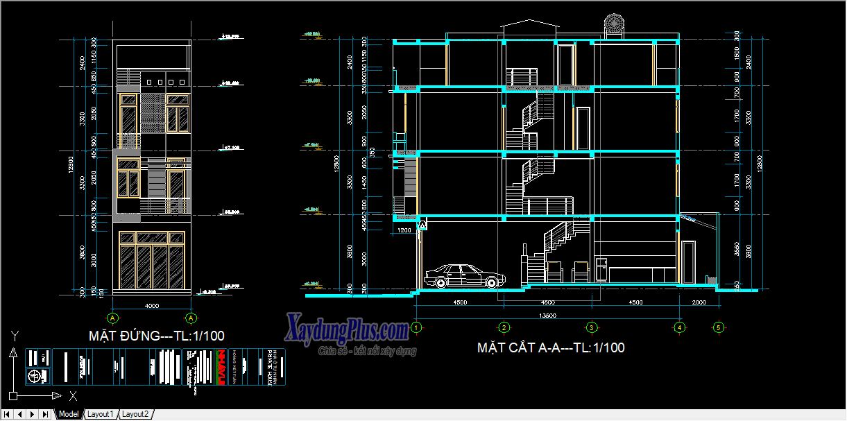 Hồ sơ mẫu nhà phố 4 tầng 4x18m