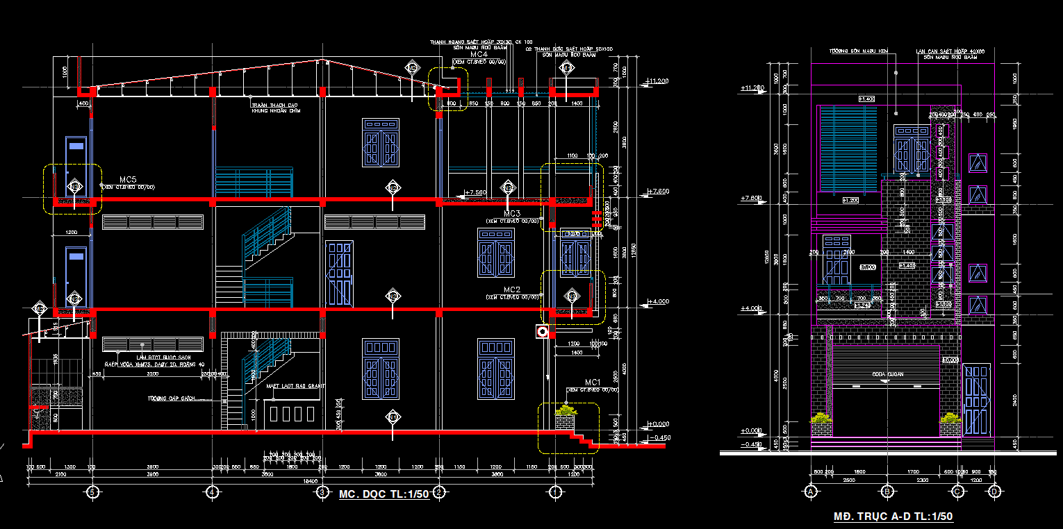 Hồ sơ thiết kế mẫu nhà phố 3 tầng 6x18m